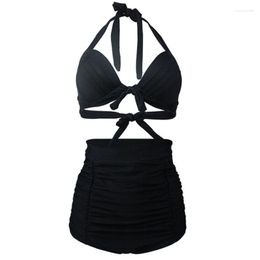 Maillot de bain femme été Bikini 2022 maillot de bain grande taille femmes noir pansement licou soutien-gorge et short ensemble plage vacances Costumes