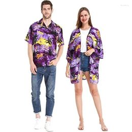 Maillots de bain pour femmes Summer Couple Outfit Hawaiian Beach Vacation Party Tropical Seaside Coconut Tree Sunset Print Shirt ou Kimono lâche