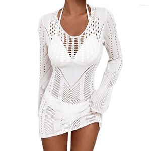 Costumi da bagno da donna Copricostume estivo Abito da spiaggia sexy in prospettiva Abito da protezione solare a maniche lunghe Abito da spiaggia scavato a maglia Copricostumi senza schienale