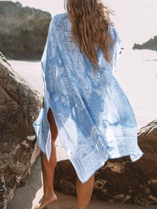 Maillots de bain pour femmes couvertures d'été pour femmes imprimé bohème à manches courtes vêtements de plage vacances crème solaire en mousseline de soie Cardigan Kimono Femme