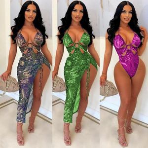 Les maillots de bain pour femmes découpent des bikini de bikini 2 pièces de la plage femme sexy body licou haut et hight bandage divisé