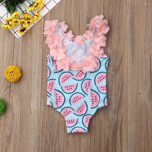 Traje de baño para mujer Verano lindo niño infantil bebé niñas sandía impresión trajes de una pieza traje de baño natación sin espalda traje de bikini floral