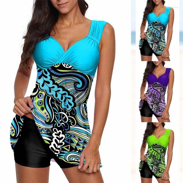 Swimwear de baño para mujeres Diseño de moda de verano Bikini Juego de 2 piezas con estampado de estampado de ola y rollo de playa S-6XL