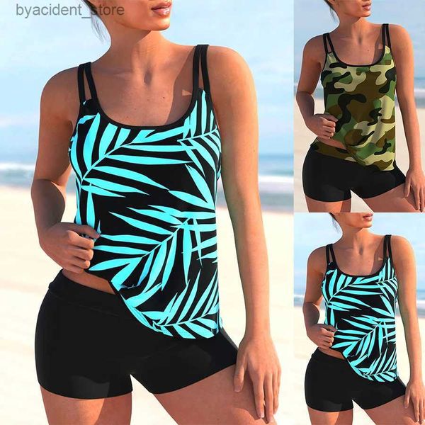 Traje de baño para mujer Diseño de moda de verano Bikini para mujer Conjunto de dos piezas Hoja de bambú Impresión atmosférica Traje de baño Deportes Ropa de playa S-6XL L240308