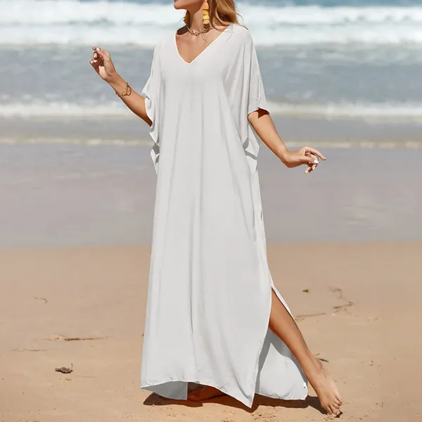 Traje de baño para mujer, moda de verano, bata Sexy con cuello en V teñida con lazo para vacaciones, ajuste holgado, blusa de playa de talla grande, vestido para cubrir Bikini