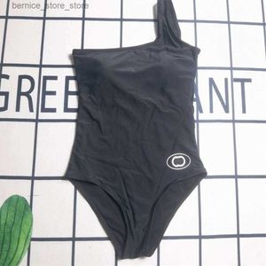 Damesbadmode zomer eendelige bikini designer mode letterprints hoge taille bikini luxe effen kleur strandzwempak Q240306