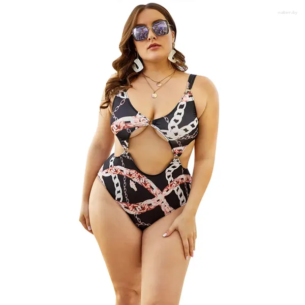 Maigneux pour femmes Summer Plus tailleur de taille 2024 femme sexy monokini imprimé haute taille bikini bbw un morceau de bain creux