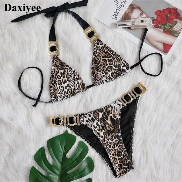 Maigneux féminin Summer Sexy Bikinis Leopard Print Femme MAINEMENT FEMMES AVEC RINESTON