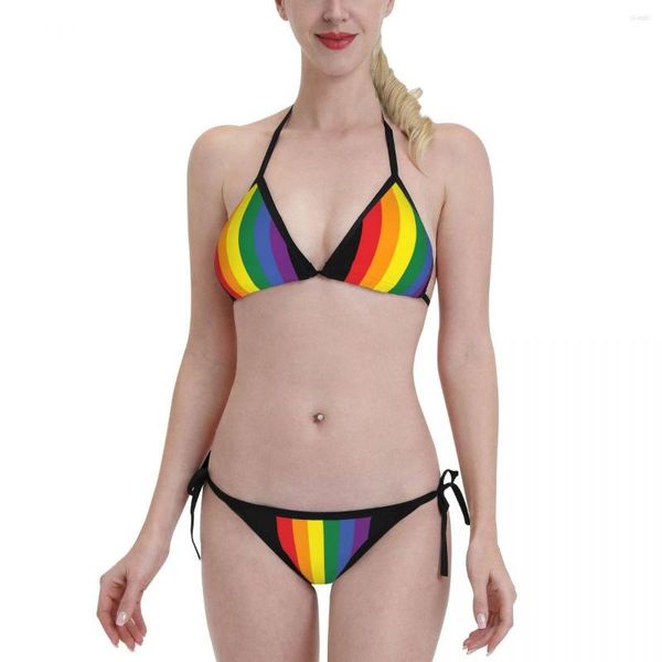 Traje de baño de verano para mujer, conjunto de Bikini Sexy LGBT del orgullo arcoíris, traje de baño femenino, bañador sin espalda, traje de baño, Biquini brasileño