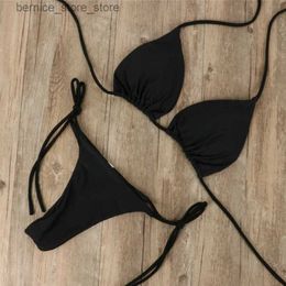 Maillots de bain pour femmes Été sexy solide bikini ensemble femmes cravate G-String string maillot de bain bandage Brésil Biquini Q240306