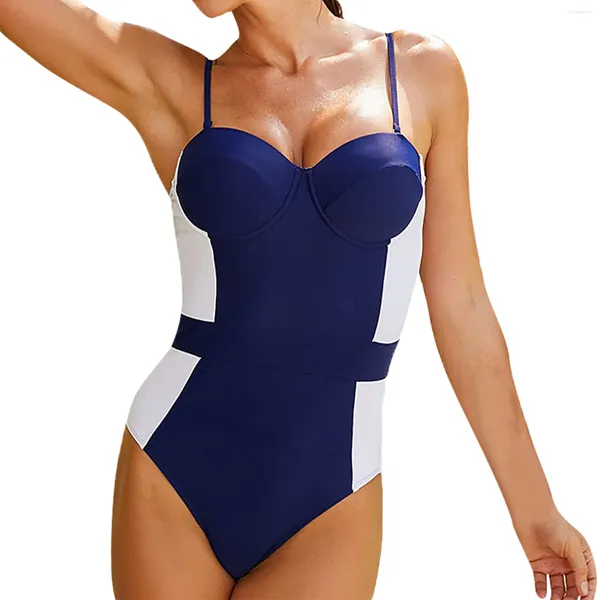 Traje de baño de baño para mujeres trajes de baño 2024 Mujer sexy bikinis coloca color azul y blanco traje de baño europeo americano bañera de bolso duro americano