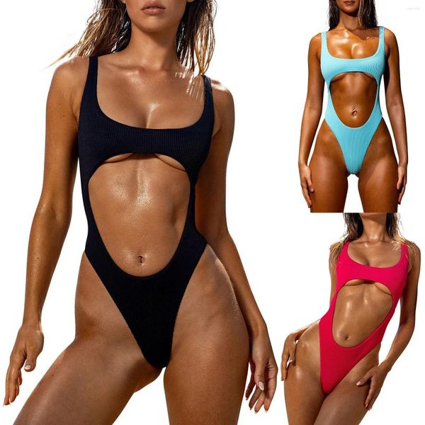 Traje de baño de baño para mujeres Swimsuits 2024 Mujer sexy bikinis coloca bikini de una pieza con almohadillas de sujetador sin soporte de acero traje de baño