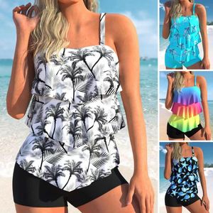 Maillots de bain pour femmes Summer Tankini Surf Clothes1 Set Maillot de bain Volants Mode Imprimé Avec Coussinet De Poitrine Pas De Bretelles À Armatures Tenue De Natation