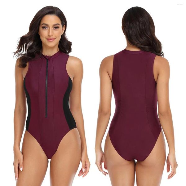 Maillots de bain pour femmes Été Femmes Sans manches Front Zipper Rash Guards Surf One Piece Costume Bikini Wetsuit Snorkeling Plongée Windsurfing