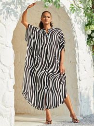 Dames Badmode Sunforyou Kimono Voor Strand Pocket Kaftan Jurk Dames Stripprint Zwempak Cover Up Lichtgewicht Boho Tuniek