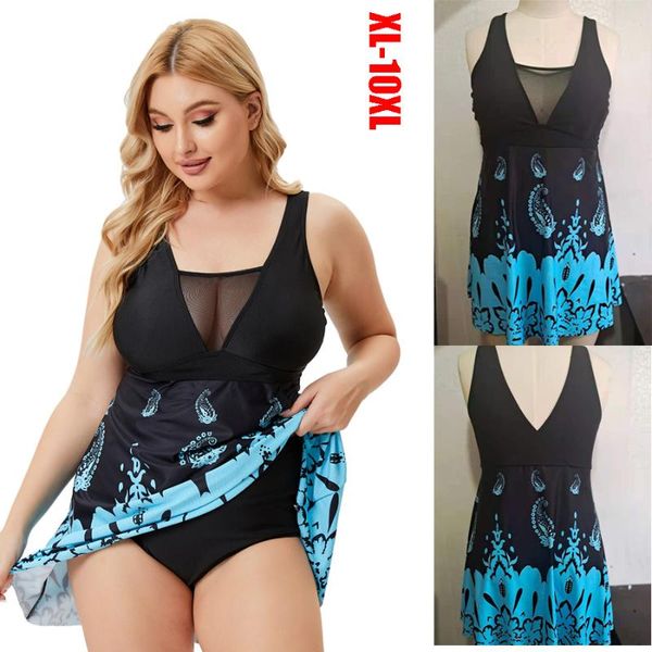 Traje de baño para mujer Súper tamaño grande XL-10XL Impreso Vestido de baño para mujer Con cuello en v Trajes de baño para mujer Traje de baño grande Ropa de playa Bikini para mujer