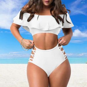 Dames Zwemkleding Super rekbaar badpak Stijlvol Off-shoulder bikiniset met rand Hoge taille Bandeau 2-delig Push-up Voor dames Sexy