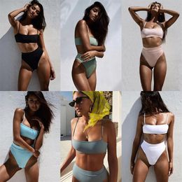 Dames badkleding Suspender Hoge taille Solid Multi Color Sling Split Split Two-Pieces Bikini Sexy Swim Suit 22 Colors2177