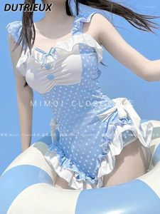 Dames badkleding zoet en schattig meisje's blauwe polka stip one stuk zwempak meisje Japans pure verlangen lolita lente zwembading pak