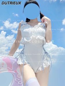 Swimwear féminin Sweet Girl Girl Japonais Pure style de maillot de bain blanc Seaside Spring sans manches Slim de bain mince