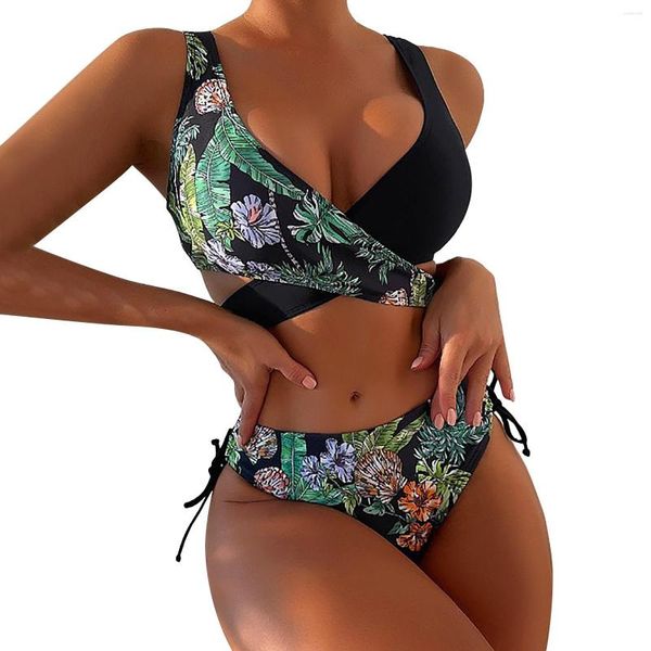 Maillots de bain pour femmes Shorts de bain filles longues femmes planche pour la natation femmes couleur contrastante couture Sexy Triangle Bikinis avec