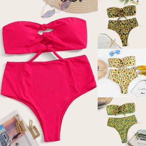 Maillots de bain pour femmes Suites de bain Femmes Shorts Jupe Costume 4x Mode Fleurs Imprimer Bikini Push-Up Pad Maillot De Bain Beachwear Ensemble