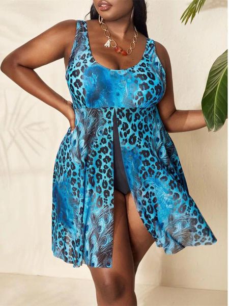 Traje de baño para mujer Swimdress Plus Tamaño Mujeres Tankini 2024 Estampado de leopardo Sexy Traje de baño de una pieza Bikini Ropa de playa Traje de baño 5XL Monokini