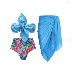 Dames badmode zwempak 2024 vrouw blauwe bloemenprint strand bikini set modestukken voor slanke fit sexy erotisch pak kunst elegantie