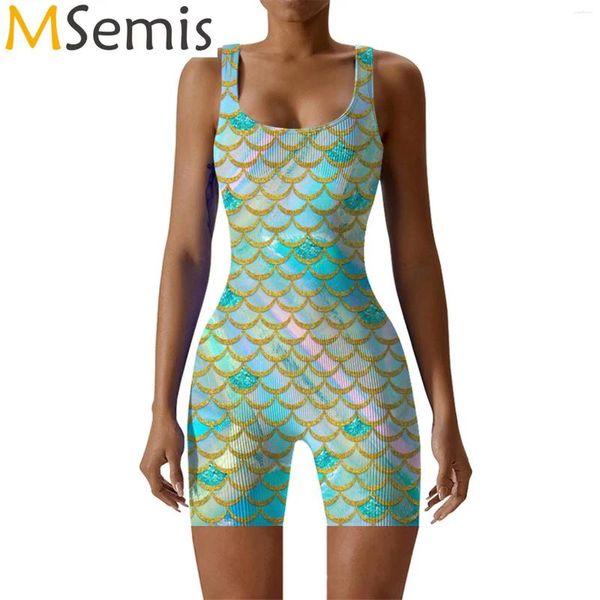Swimswear Women's Swimsuit Digital 3D Fishscale Imprime BodySuit Square Cours Coups Roubée Rougettes
