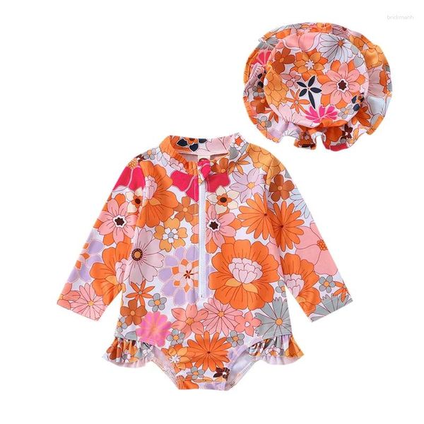 Traje de baño de trajes de baño para mujeres para niñas floral niña una pieza con gorra