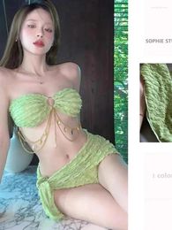 Dames badmode zwempak sexy bikini verpakte rok driedelige set verzamelende borst afslank split driehoek Instagram resort veer