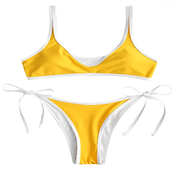 Traje de baño para mujer Traje de baño Split Bikini Mujeres Sexy Color Sólido Multi Cintura Alta Trajes de baño Tankinis Set Ladies Long Top Trajes de baño