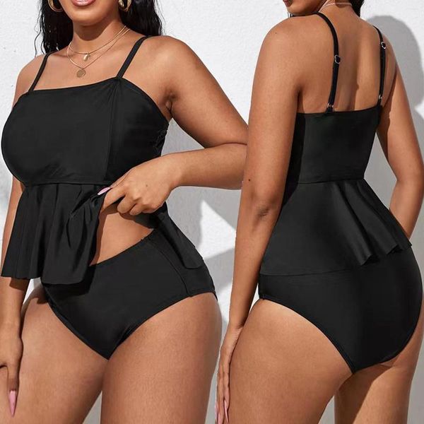 Maillots de bain pour femmes Maillot de bain Femme 2024 Plus Taille Split Noir Volants Jarretelles Gilet Tankini Deux Pièces Ensemble Femmes Biquinis