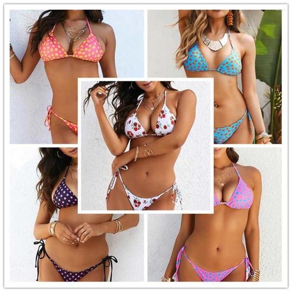 Maillots de bain pour femmes Maillot de bain Femmes Halter Split Bikini Ins Style Polka Dot Flower Triangle