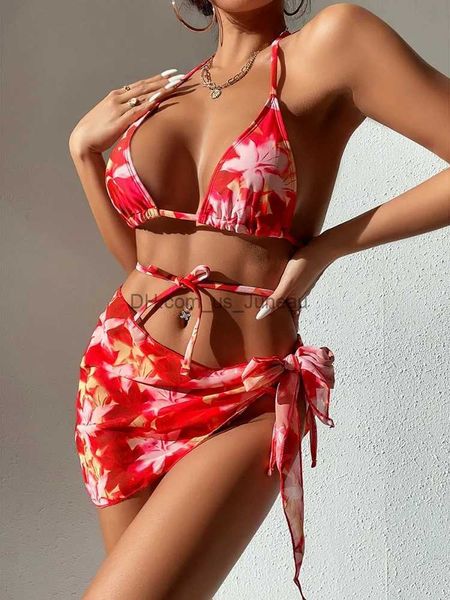 Traje de baño para mujer Trajes de baño para mujer 2023 Triángulo Copa Impresión Moda Deportes Traje de playa Sentido del diseño Traje de baño de una pieza Bikini con espalda abierta T240328