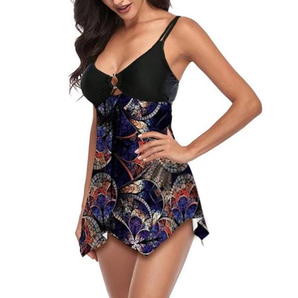 Traje de baño para mujer Trajes de baño para mujer Trajes de baño de dos piezas Estampado acolchado Suave sin espalda Correa de espagueti Bikini Top Lady