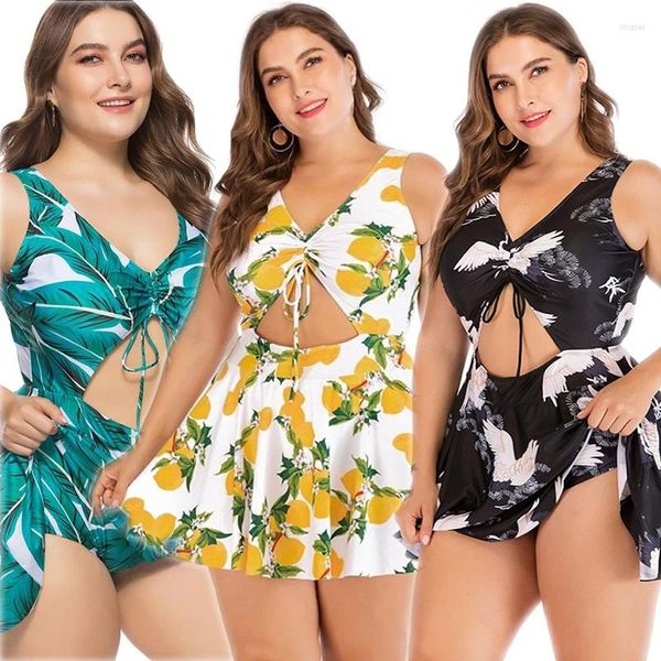 Swimwear Tankini plus taille Femmes One Piece Imprime Big Summer Swimsuit Robe Beachwear Grand mail de bain 5xl