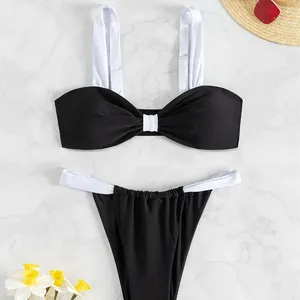 Swimwear Women's String Mimage de bain féminin Bow Front Two Piece Micro Bikini Set High Cut Brazilian Halter Beach Wear 2024