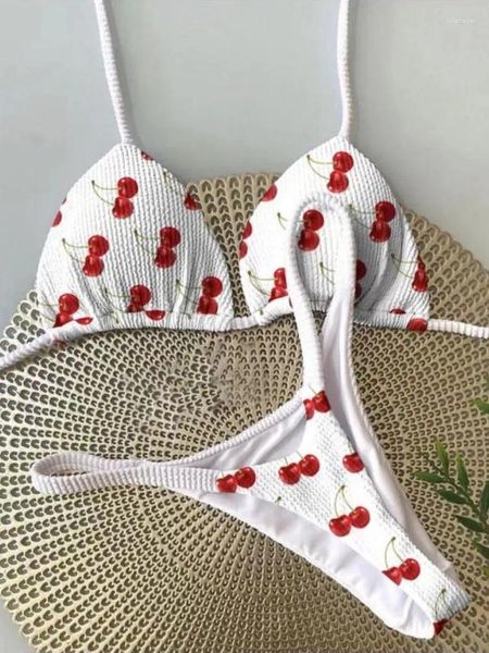 Swimwwear Women String Swimsuit Two Pieces Bathing Fime Femme 2024 Place Portez Bikini brésilien à imprimé cerise mignon