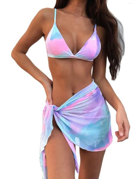 Maillots de bain pour femmes Maillot de bain trois pièces avec Sarong Tie Dye Bikini Femmes Maillot de bain Femme Beachwear