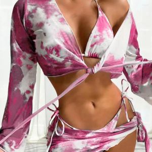 Dames badmode tie-dye bikini set print met deksel met lange mouwen