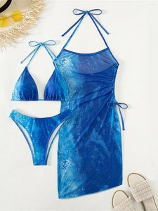 Cravate de maillots de bain pour femmes Dye halter avec robe brésilienne bikini féminine maillot de bain trois pièces set de bain baignoire nage k4494