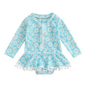 Dames badmode peuter babymeisjes strand kinderen daisy print lange mouw o nek rits zip-up romper jurk zuigers badpak voor 0-3 jaar