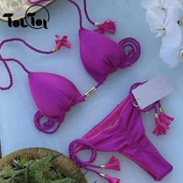 Damesbadmode TolTolQ Bikini Sexy badpak voor dames Stringbadpak Beachwear Halter Effen Braziliaanse push-up