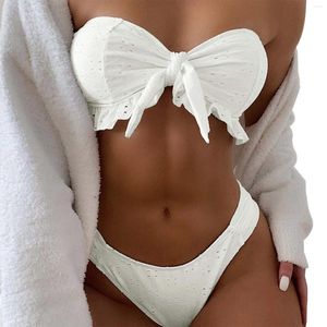 Bikini de maillots de bain pour femmes Bikini Solid Couleur Split Split Sweet Boho Boho Babord Open Bra Thongs Ensemble de bain de bain Brésil blanc