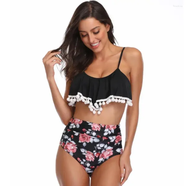 Swimwwear top Ruffle Rose Femmes Push Up Up Up Up Bikini Set Patchwork Biquini Sexy Swim Summer Beach Bathing Article Wear