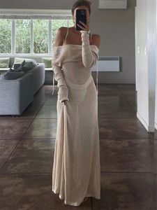 Roupa de banho feminina Tossy White Vestido midi de crochê vazado manga longa vestido casual praia férias transparente vestido de verão cover-up 230616