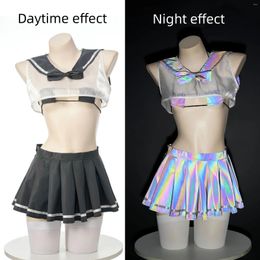 Swimons de maillots pour femmes Transparent Night Glow Sailor JK Uniform Bikini Set Sexy Femme Nightgown Spicy Girls Performance Suit