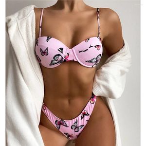 Bikini de maillots de bain pour femmes Bikini Push Up Up Bassuit rembourré deux pièces Femmes Pink Beach Wear Bathing String Bikinis Set Tentifit