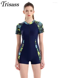 Swimwear Women Trisass 2024 Arrivée plus taille 6xl Femme un morceau de maillot de bain avec une fermeture de bodys de vêtements de sport à manches courtes à manches courtes